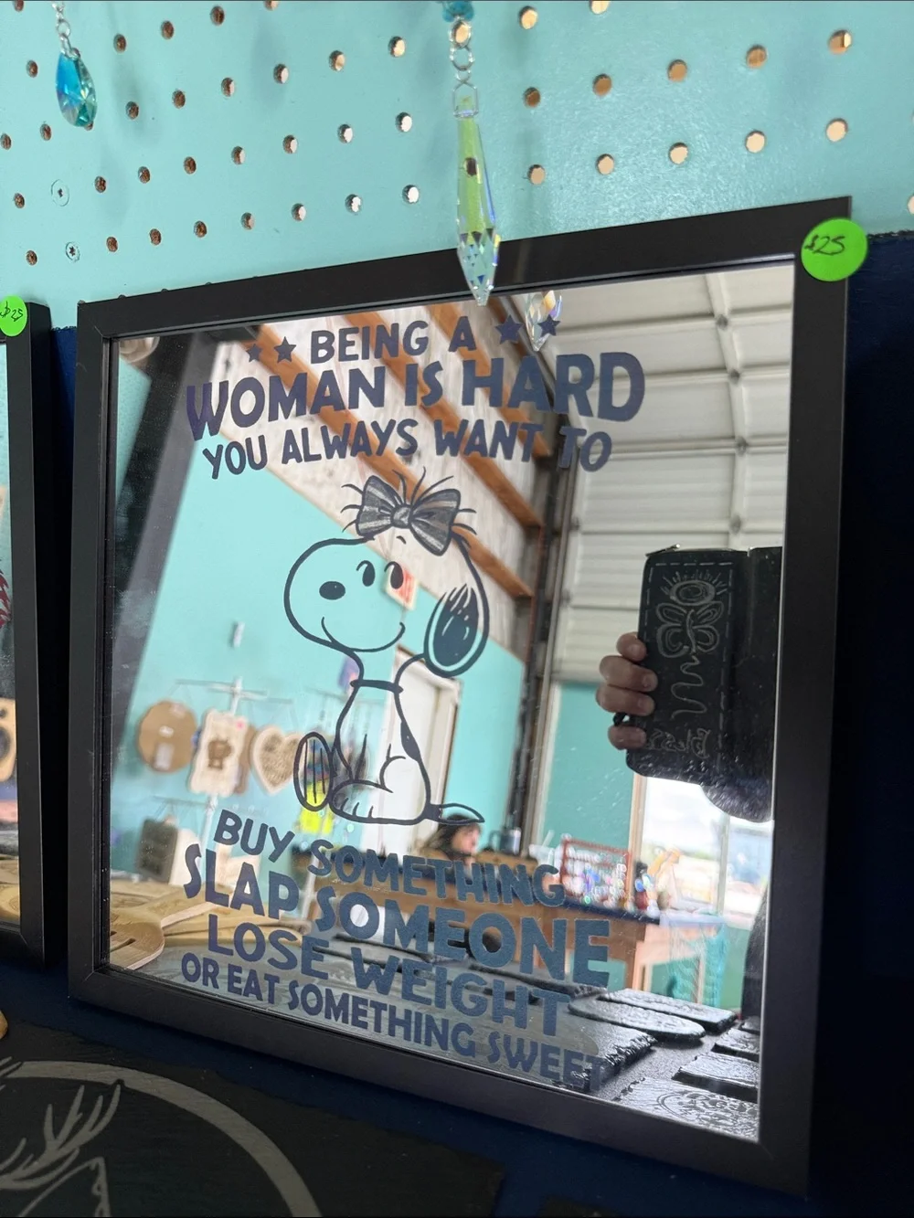 Novelty Snoopy Mirror Wall Art - Blue and Black Text
